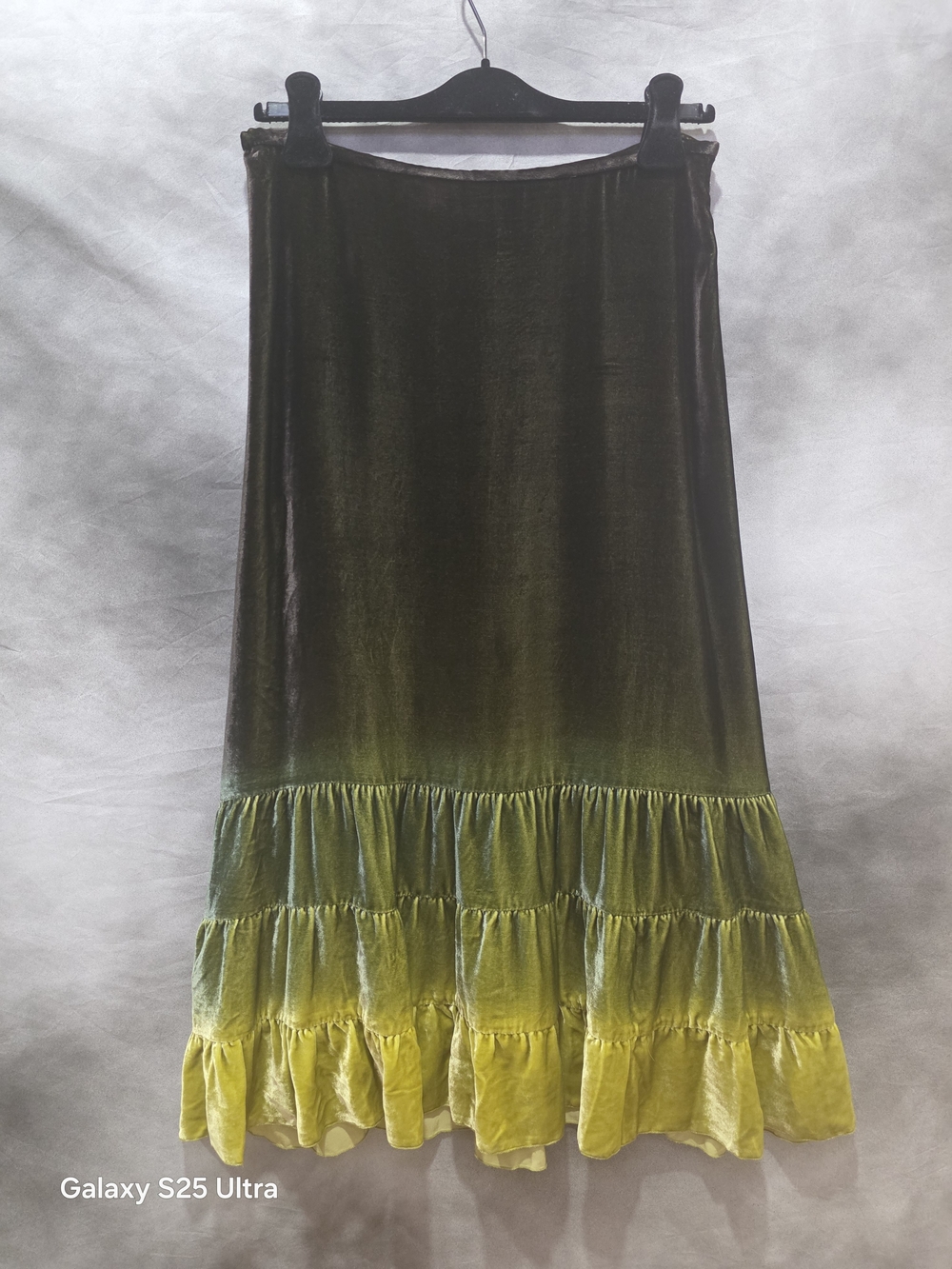 Vintage Banana Republic Brown/Green/Yellow Velvet Ombre Tiered Maxi Skirt Size 6